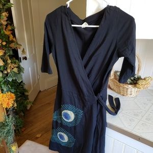 Medium Synergy black peacock wrap dress